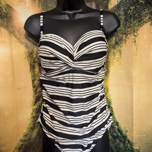 34. Black and White Striped Swimsuit